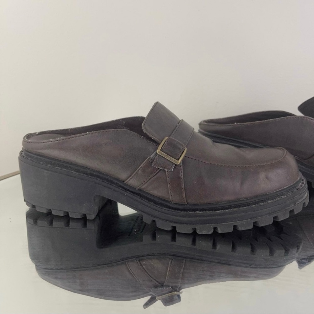 UNIONBAY Vintage 90s Y2K Brown Faux Leather Platform Chunky Heel Slip On Loafers - Picture 3 of 11